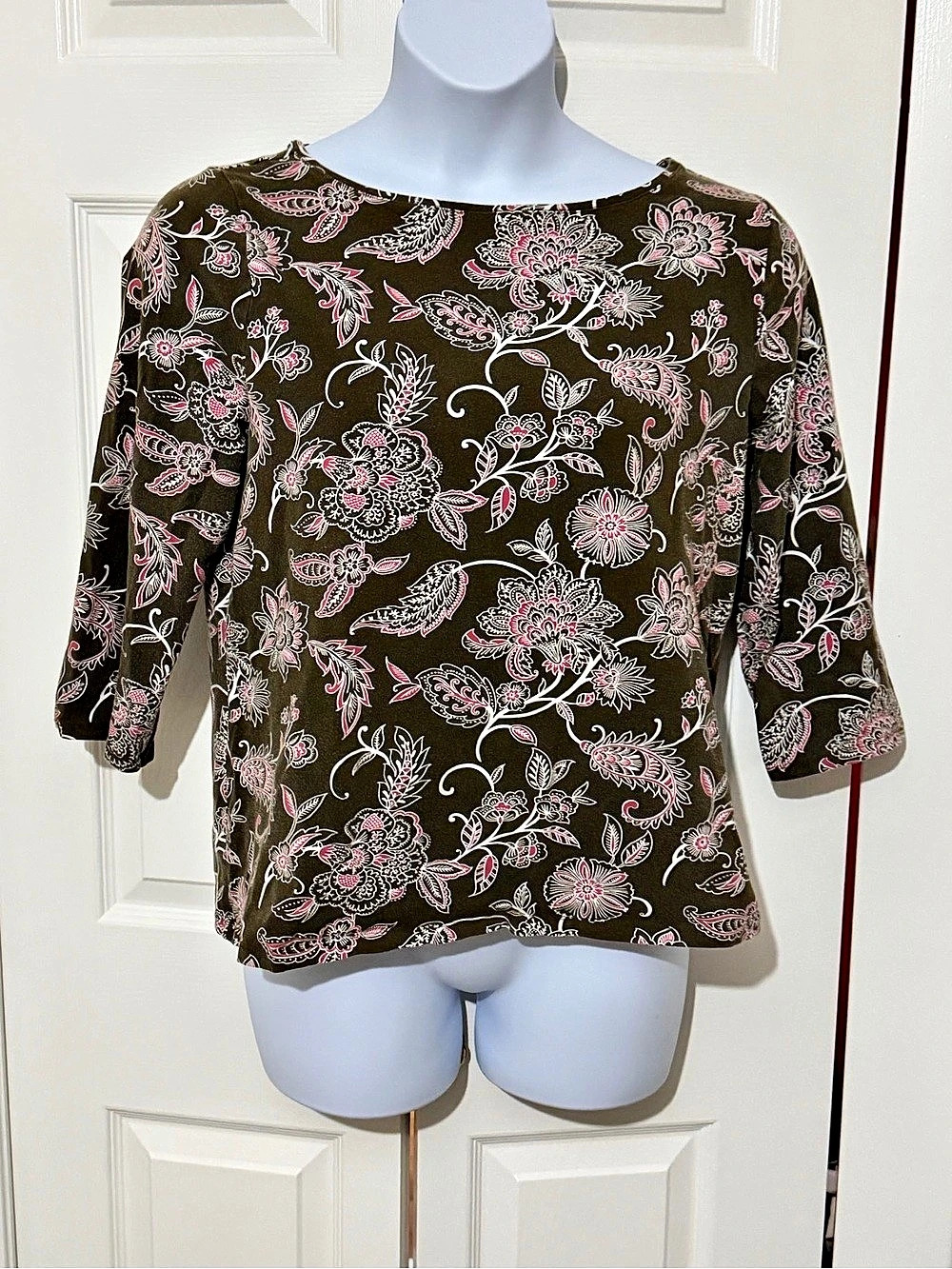 Talbots The Talbots Tee Floral Paisley Print 3/4 Sleeve Top Floral Long Sleeve X